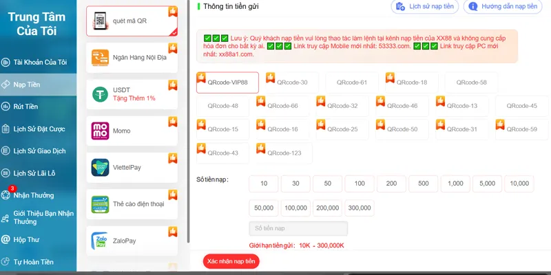 Nạp rút XX88 nhanh gọn, đa dạng phương thức